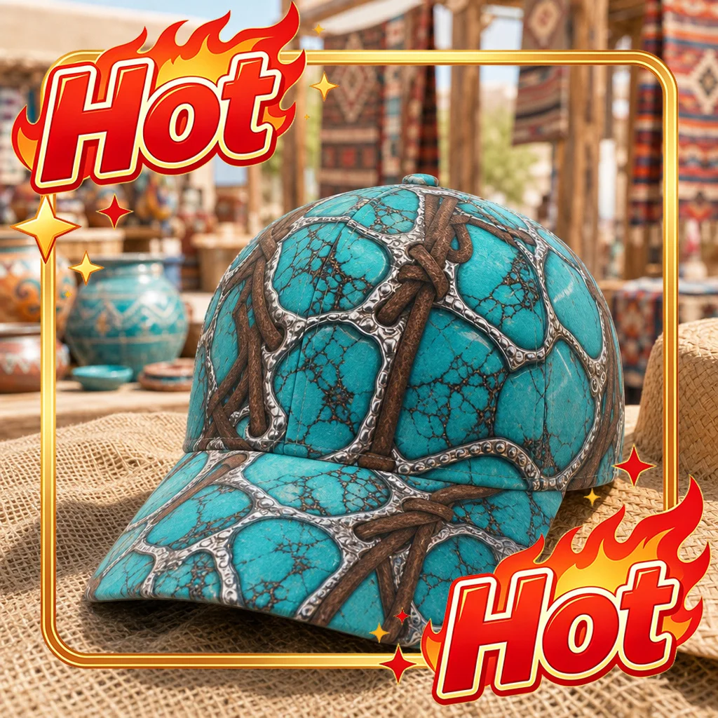 Custom Cap Turquoise Western Stone Pattern Baseball Cap With Stretch Fit & Breathable - Adjustable Suitable For Birthdays