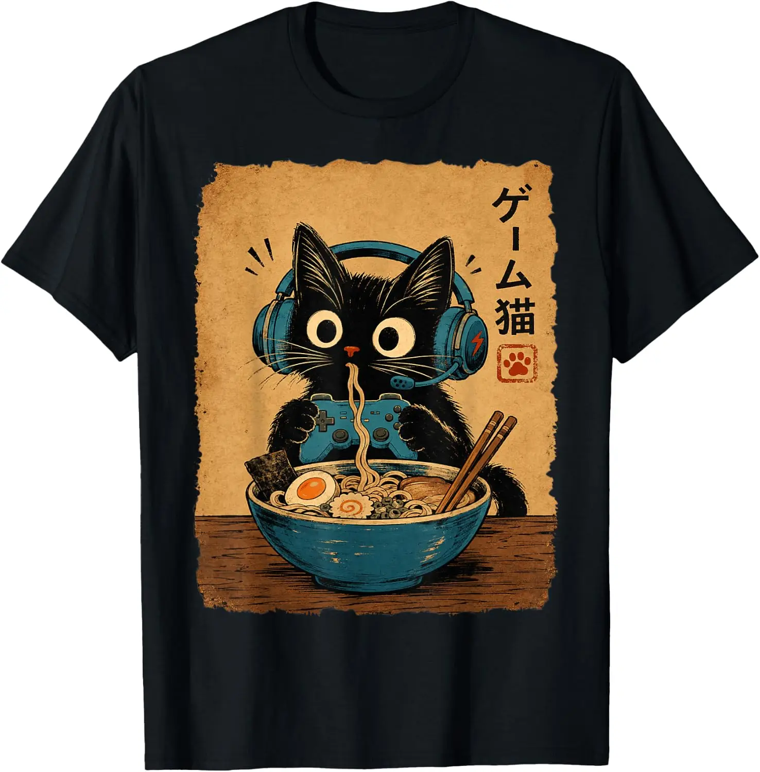 Ramen Cat Gaming Anime Japanese Funny Teen Boys Gifts Gamer T-Shirt Fun 100% Cotton Short-Sleeve Shirt – A Gift For Halloween Or