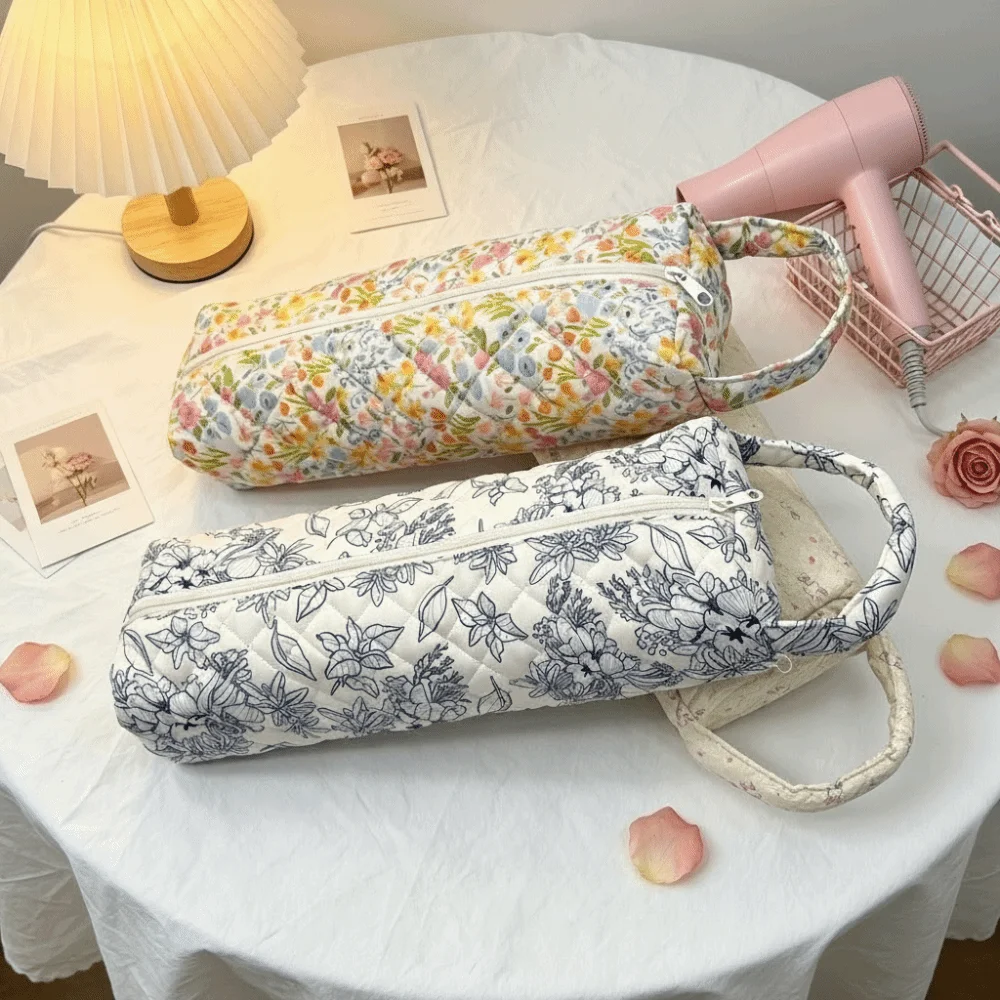 Quilting Cotton Hair Dryer Storage Bag with Handle Large Capacity Curler Storage Bag Dustproof Hair Dryer Protective Case