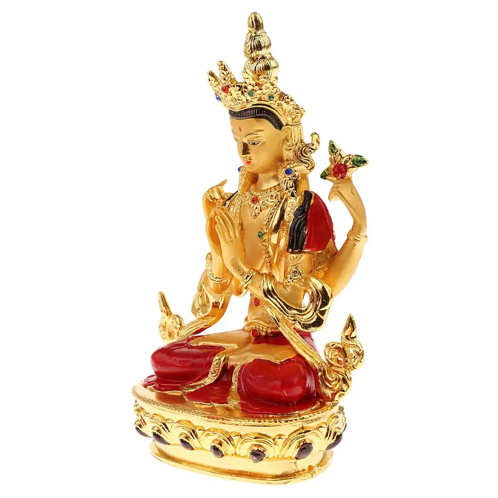 Avalokitesvara Statue Tibetan Small Gilded Statue Bodhisattva 14.5cm Holy