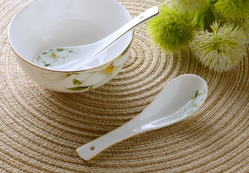 2pcs Set, Bone China Smalll Soup Spoon, Porcelain Little Ladle, Lily Floral Deisng, Korean Spoon, Kids Spoon, Ramen Spoon