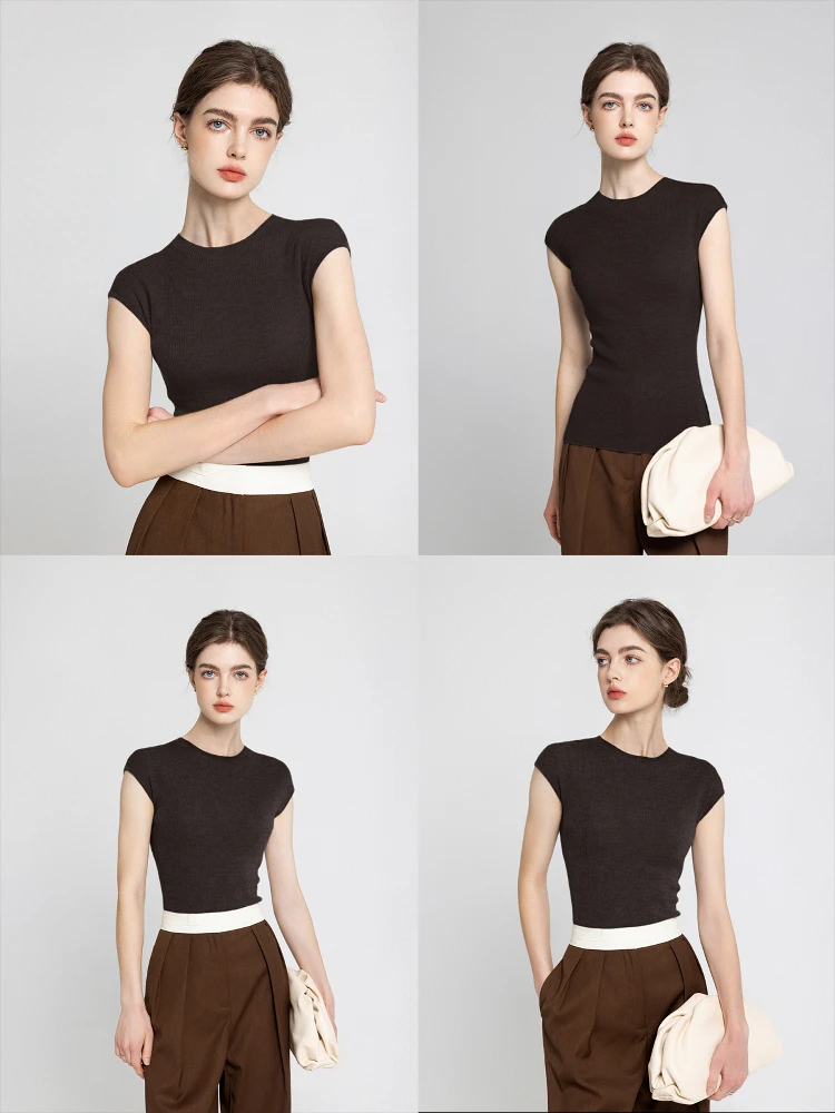 

Slim Fit Beautiful Woolen Knitted Top oulder Wrap Sle Thin Summer Svel Base Layer for Women Commute Simple Sle
