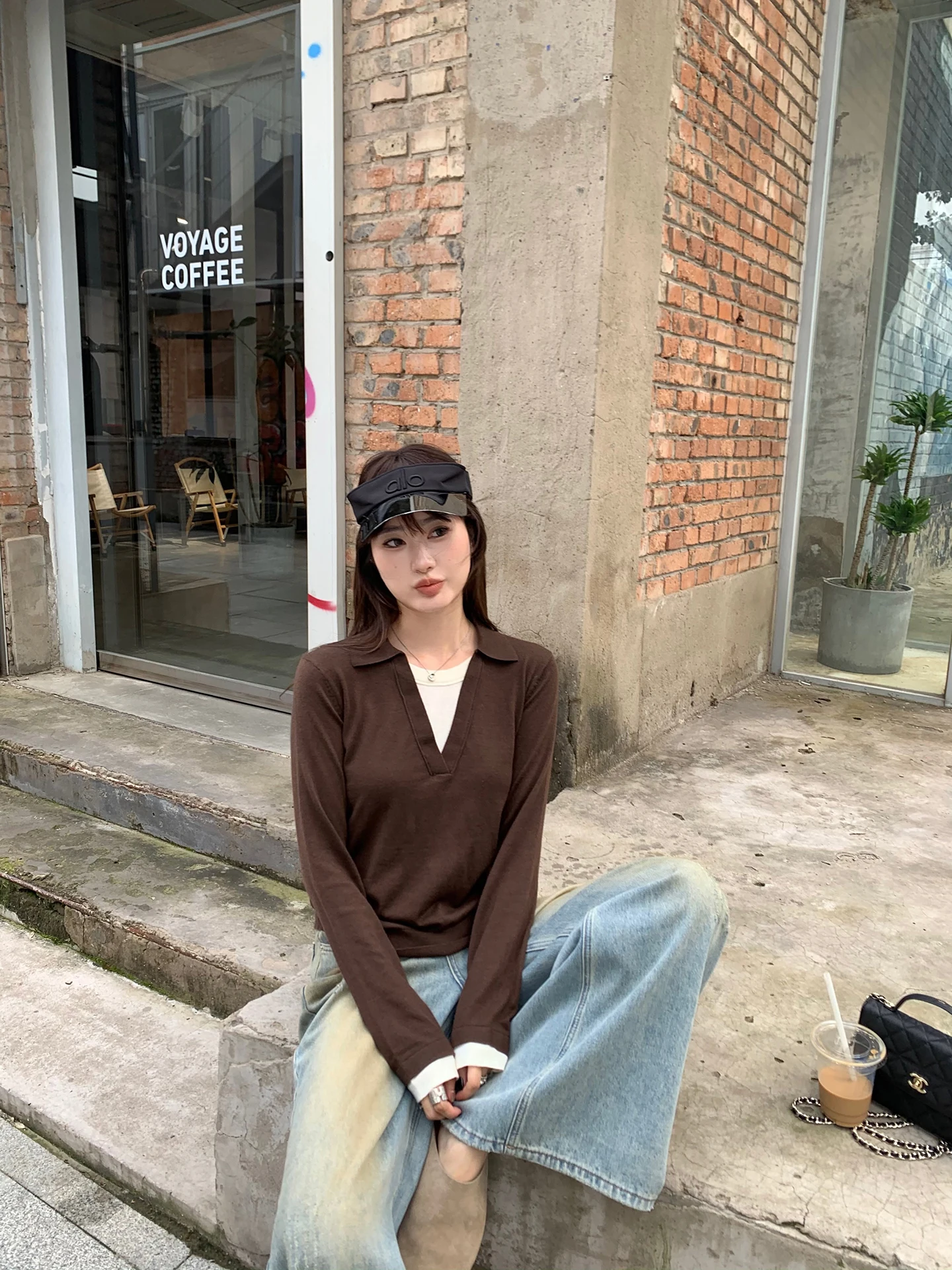 

White Studio lect Rhythm Ne Color Blo Knitted Top Women's Fake Two-Piece Warm Casual Long Sve Faionable irt