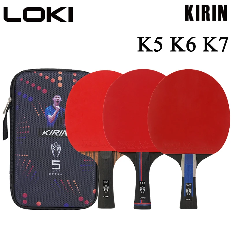 

LOKI Kirin K5 K6 K7 Table Tennis Finished Racket 7-ply Ping Pong Paddle RXTON Rubber 5/6/7 Stars for Advanced Players Training