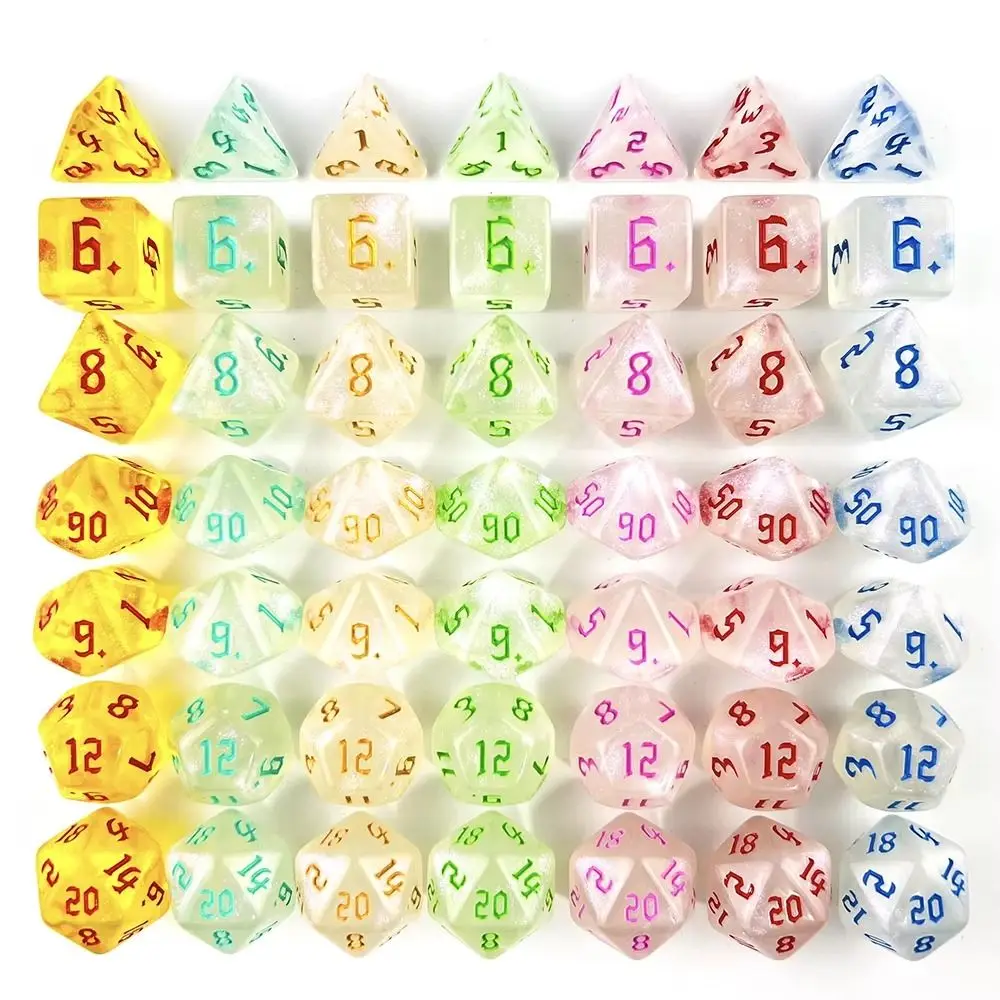 

7 шт./компл. прочные акриловые кубики DND, 7 кубиков D4 D6 D8 D10, многогранные кубики D12 D20, игровые кости для TRPG DND