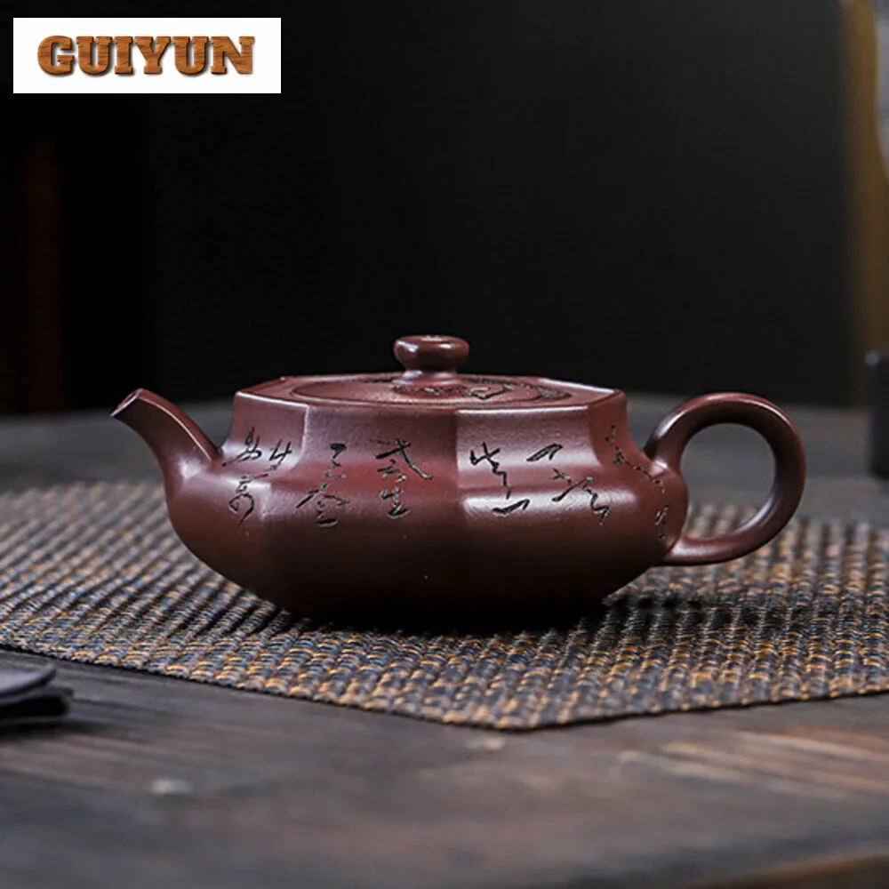 280ML Classic Yixing Purple Clay Teapots Handmade Pot Raw Ore Azure Mud Kettle Chinese Zisha Teaset Tea Ceremony Decoration Gift