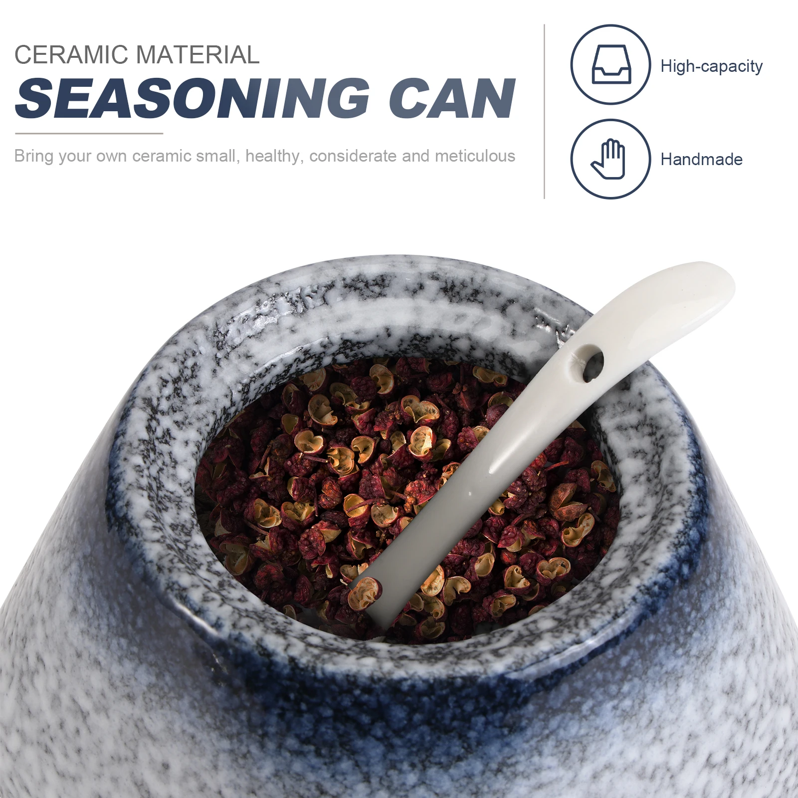 

Ceramic Seasoning Jar Set Blue Includes Lid Spoon Kitchen Spice Container Organizer Salt Sugar Pepper Box