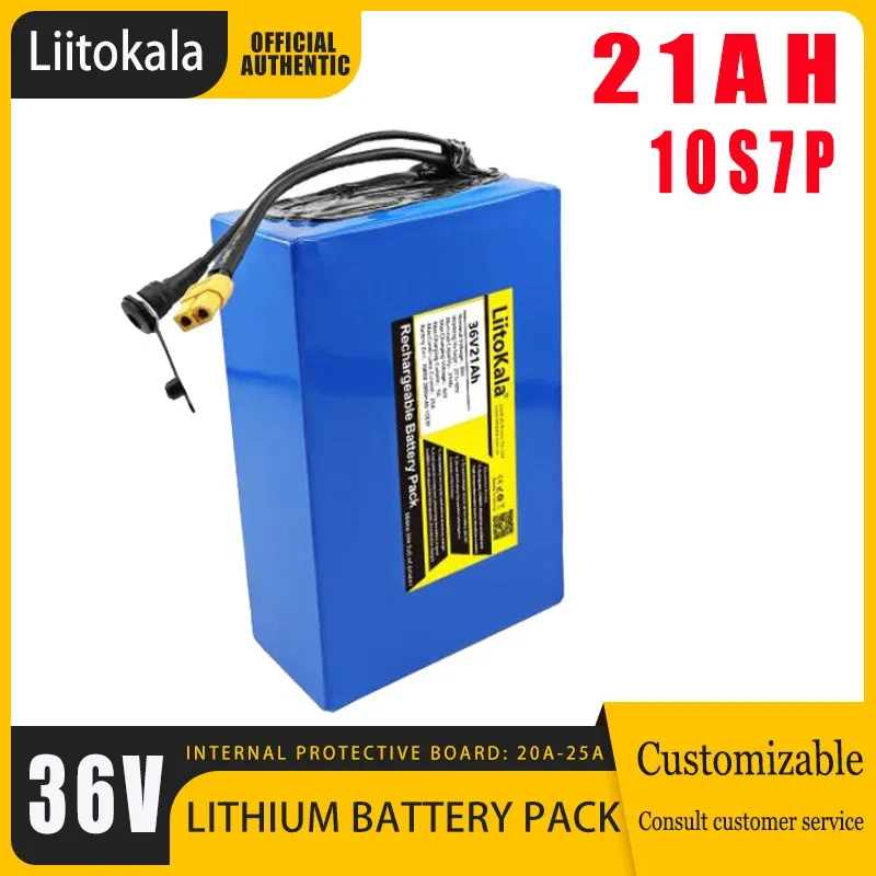 LiitoKala 36V21Ah Electric Bike Battery Built in 20A BMS Lithium Battery Pack 36 Volt with 2A Charge Ebike Battery