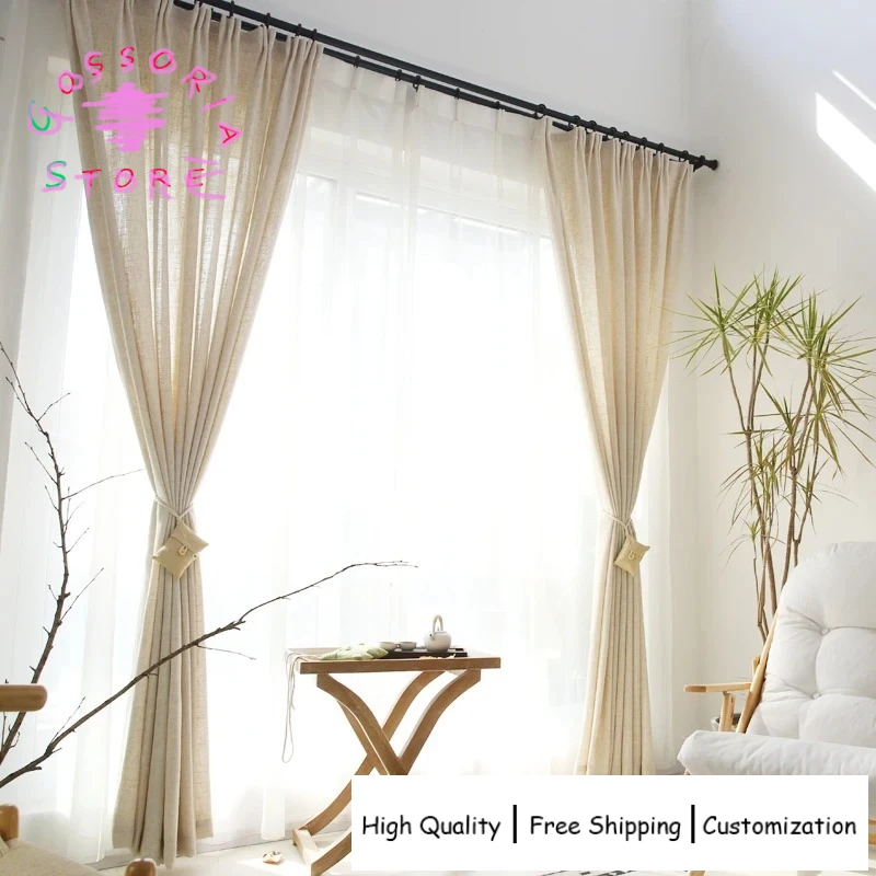 

Sample Custom Japanese Style Linen Semi Shading Curtains for Living Room Bedroom Yarn Pure Color Nordic Natural Fiber Drapes