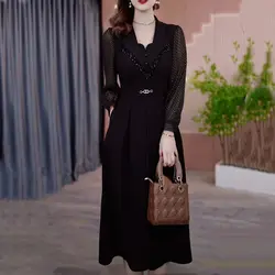 Advanced Fashion Dress with Elegant Cinched Waist Show Western-style Two Medium Long Heavy-duty Dresses Reduction and Vacation