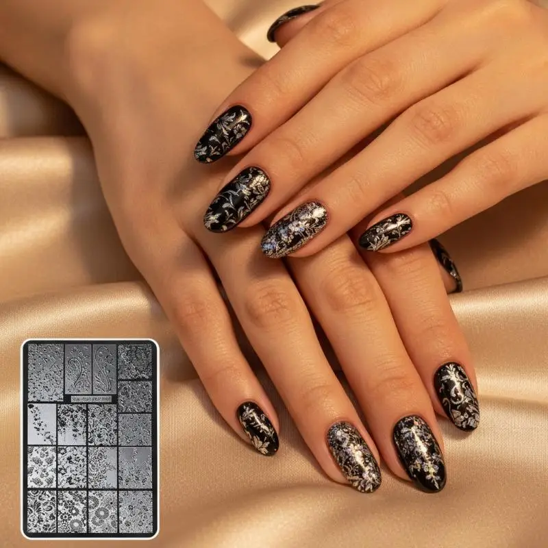 Vintage Blooming Flowers Nail Stamping Plates Multi Styles Fishtail Patterns Reusable Nail Art Tools for Home Salon DIY Manicur