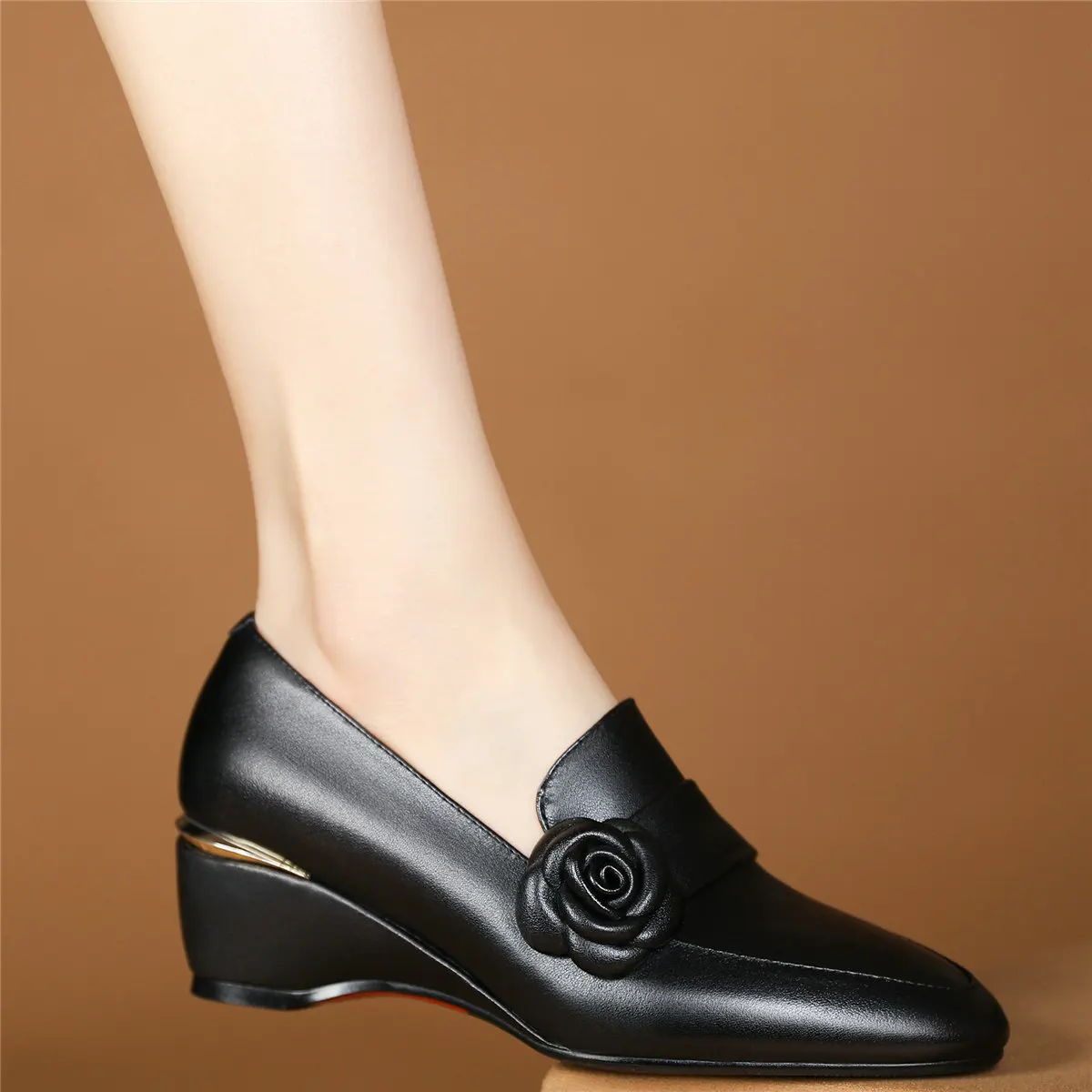 

Flowers Platform Oxfords Party Shoes Women Genuine Leather Wedges Med Heels Pumps Female Round Toe Fashion Sneakers Casual Shoes