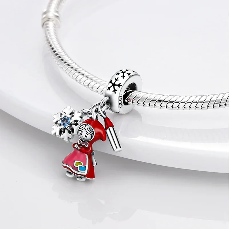 

Charms Silver 925 Winter Snowflake Red Girl Match Beads Fit Charms Plata 925 Original Bracelet Beads Women Jewellery Making