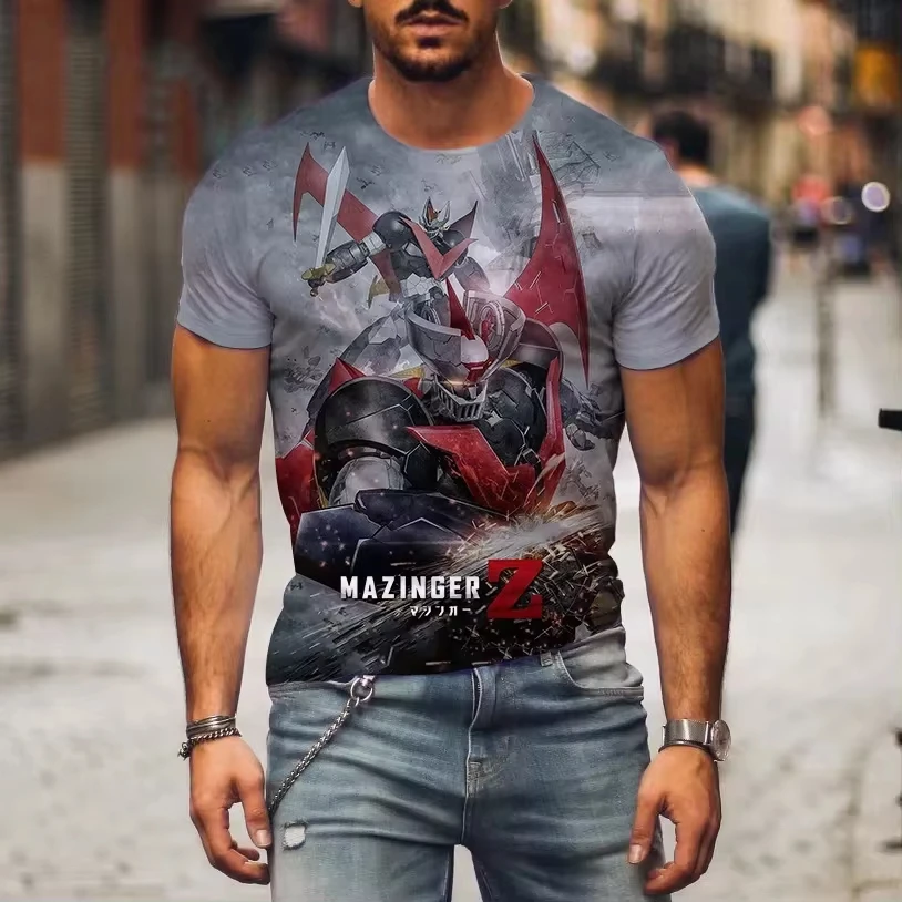 Anime Men\'s T-shirt Mazinger Z Robot Pattern T-shirt 3D Printed Street Fashion Oversized Fashionable Men\'s Short Sleeved Shirt