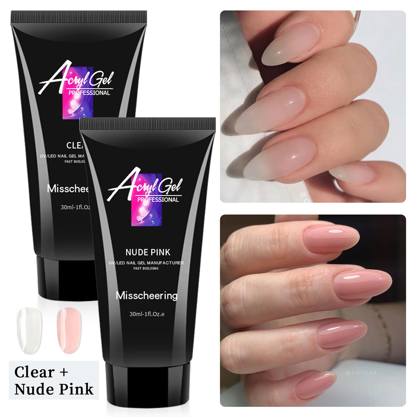 2-teiliges Poly-Gel-Nagelverlängerungsset 30ml Klar Nude Rosa UV LED Acrylgel für schnellen Nagelbau Nagelkunst DIY Salon Maniküre-Werkzeug – Detail 3