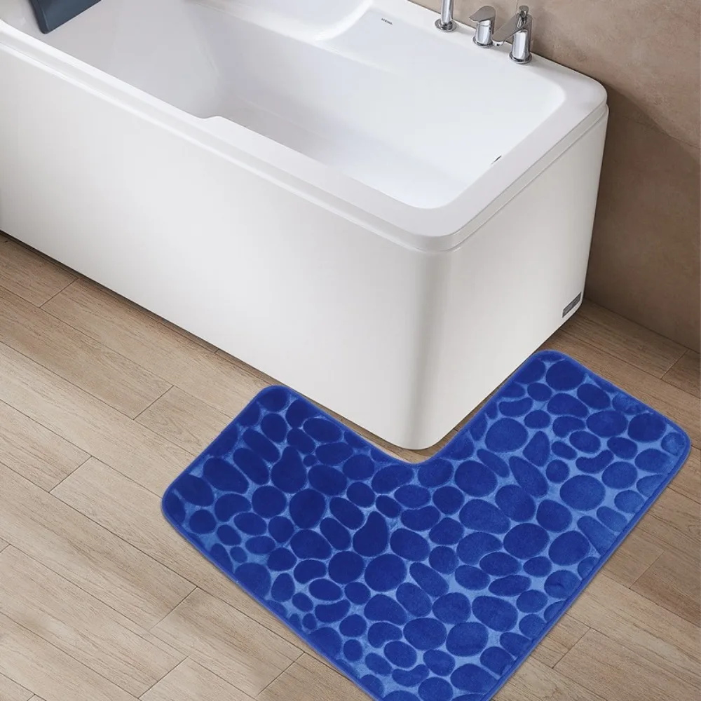 Bathroom Rug L-Shaped Bath Mat Non Slip Corner Shower Mat Soft and Absorbent Memory Cotton Anti Slip Solid Color Bathroom Mat