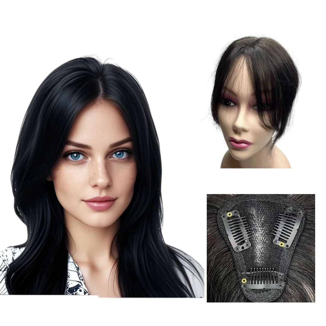 

Топперы из натуральных волос ручной работы, заколки на кружевной основе, шиньоны для женщин, средняя часть, прямые волосы, синее выпадение волос, идеально подходят для повседневного использования