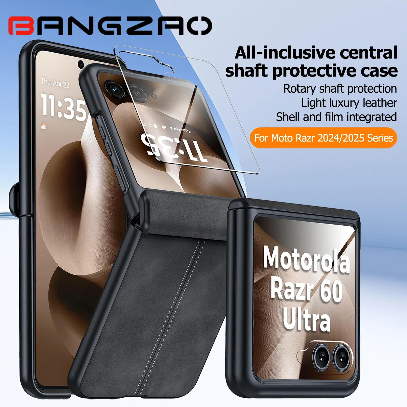 

Встроенная защитная пленка для экрана, защита шарниров, матовый ПК из искусственной кожи, для Motorola Razr 2024/2025, противоударный чехол для телефона, черный