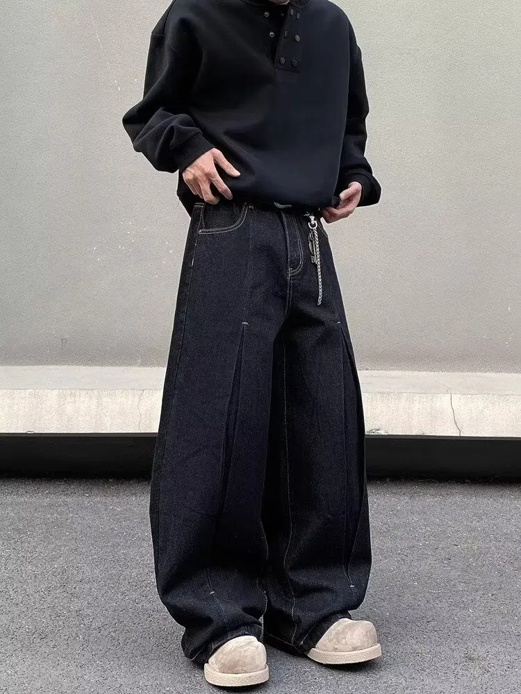 2025 Ropa Y2K streetwear 블랙 헐렁한 청바지 바지 남성용 디자이너 의류 한국 캐주얼 와이드 레그 데님 바지 Pantalon Homme