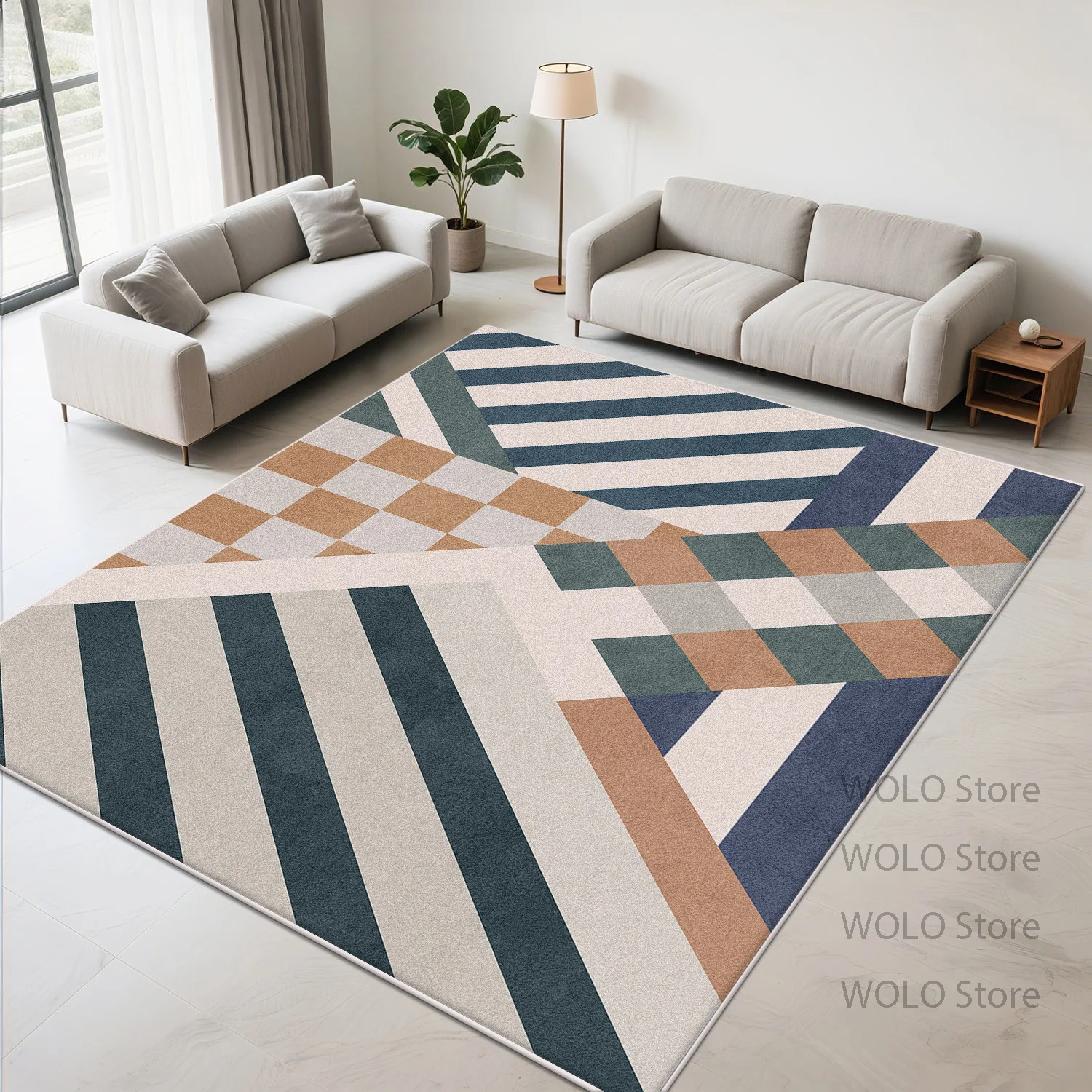 Minimalist Geometric Pattern Large-area Rugs Soft Odor-free Skin-friendly Mat Stain-resistant Sound-absorbing Decorative Carpet