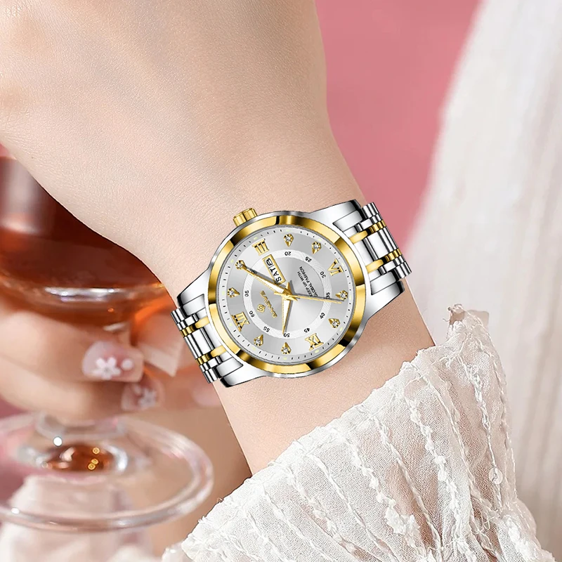 Jam Tangan Wanita LIGE 2026 Berlian Baru, Jam Tangan Wanita Kreatif, Jam Tangan Gelang Wanita dari Baja, Jam Tangan Wanita Tahan Air, Montre Femme