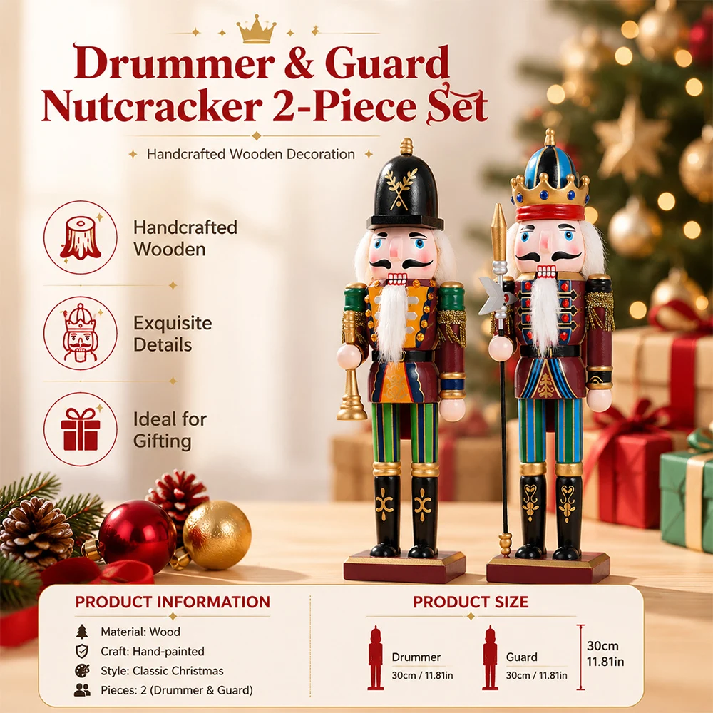 30CM Weihnachten Nussknacker Soldat Puppe Holz Vintage Puppe Kreative Handwerk Geschenk Weihnachten Dekorationen Hause Ornament – Detail 9