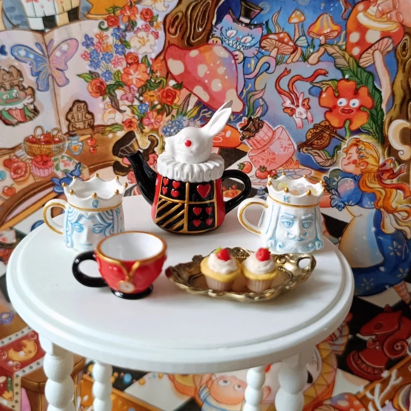 

1:6 миниатюрный набор чайников с кроликом, чашка King Queen, ретро поднос, модель кукольного домика, аксессуары Bjd Ob11 Blyth Lol, кухонная посуда, декор