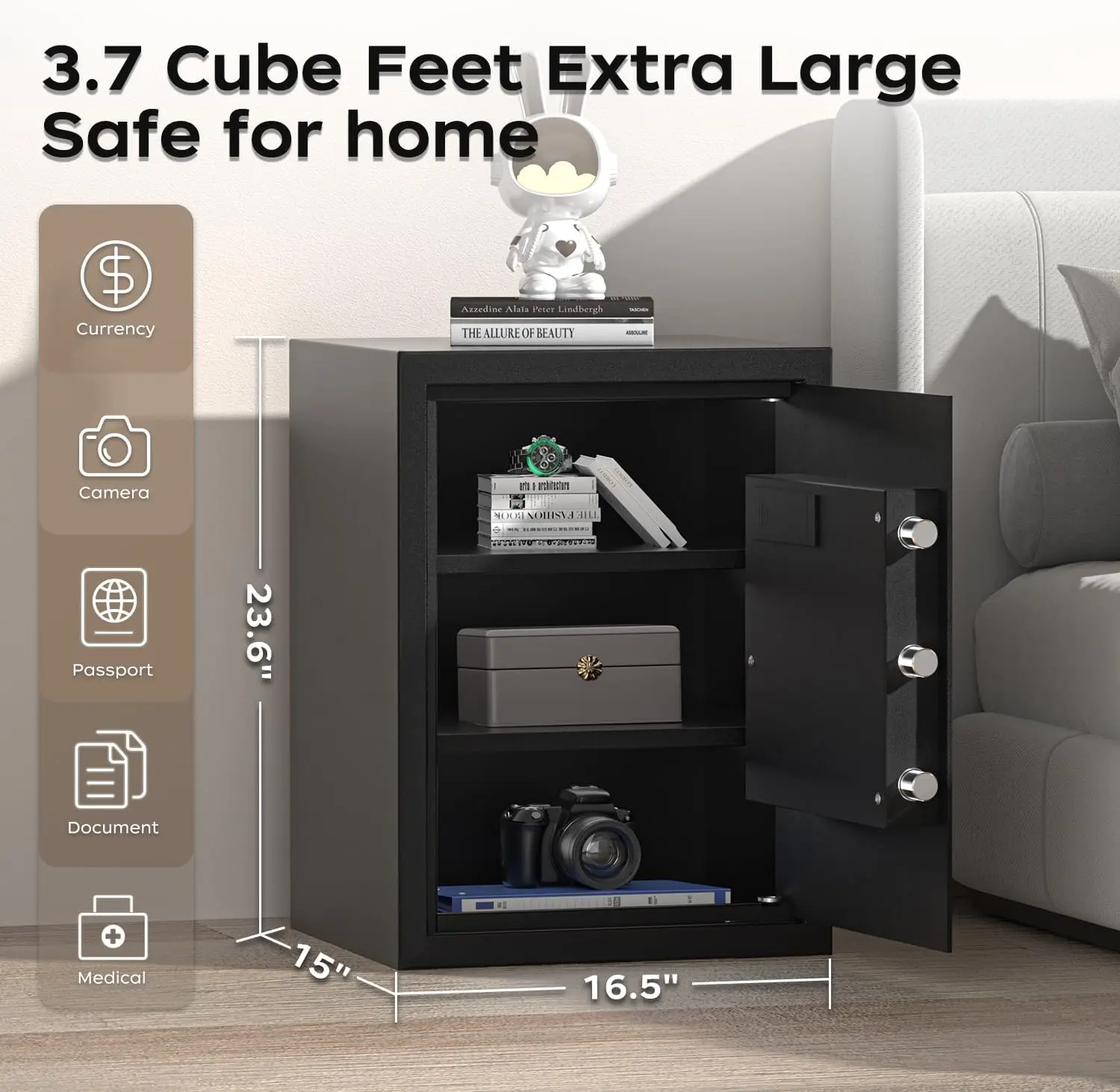 Biometric Gun Safe with Silent Mode, 3.7 Cubic Feet Large Quick Access Security Safe with Fingerprint Scanner Money Safe L