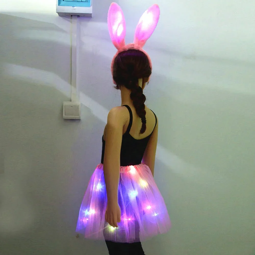 

Glow Kids Girl Tutu Light Up Skirt Children Clothing Party Headband Crown Rabbit Bunny Costume Wedding Festival
