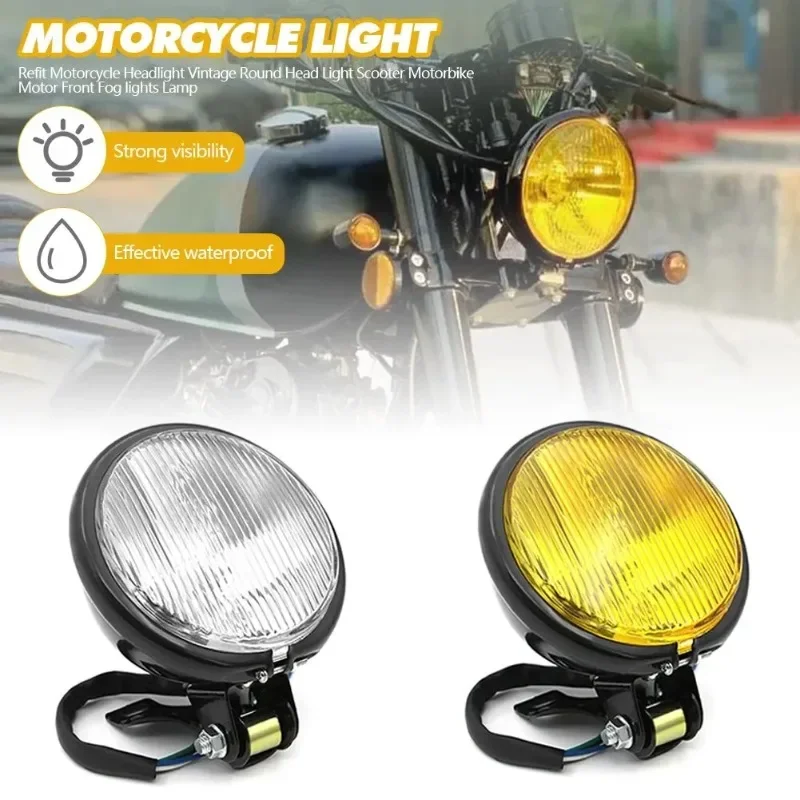 Motorcycle Headlight Round Retro Headlamp 12v 35w 3000k High-low Beam Fog Light Universal Modified Parts Easy to Install
