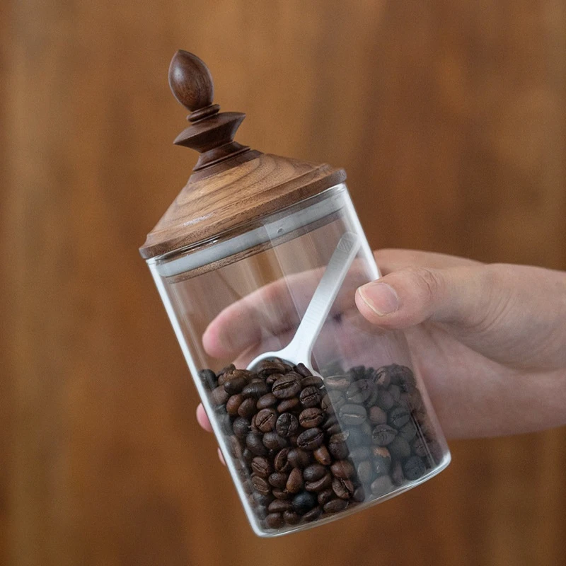 High Borosilicate Glass Jar, Sealed Jar with Wooden Lid, Kitchen Storage Jar, Coffee Storage Jar, Tea Jar, Vintage Home