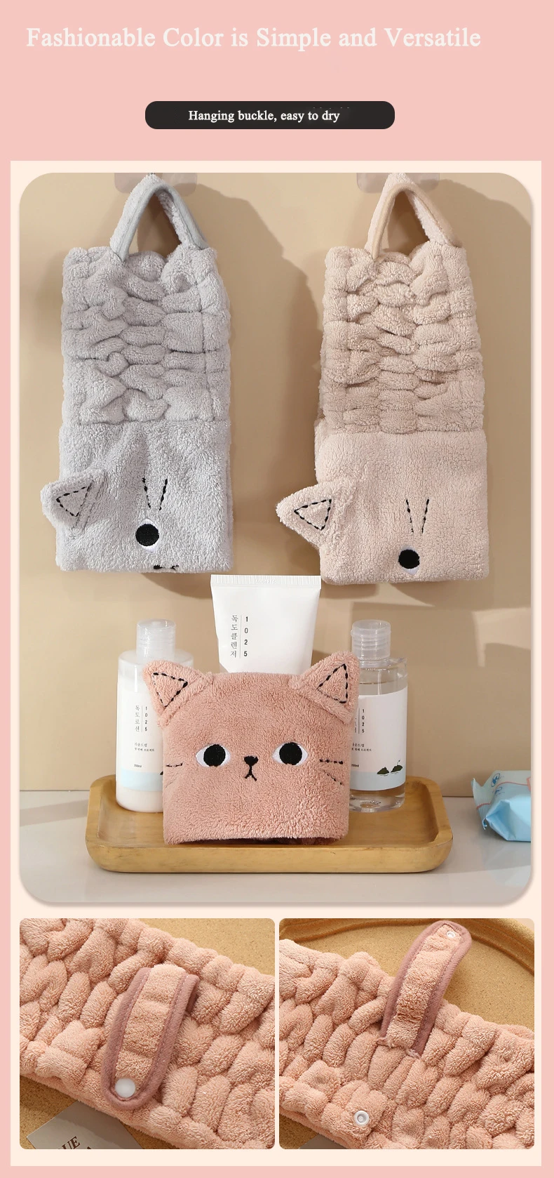 Katzen-Korallen-Fleece-Stirnbänder für Frauen, niedliche weiche Haarschleifen, Stirnband, Haarbänder, waschbares Gesicht, Make-up, Turbane, Bandage, Mädchen-Accessoires – Detail 5