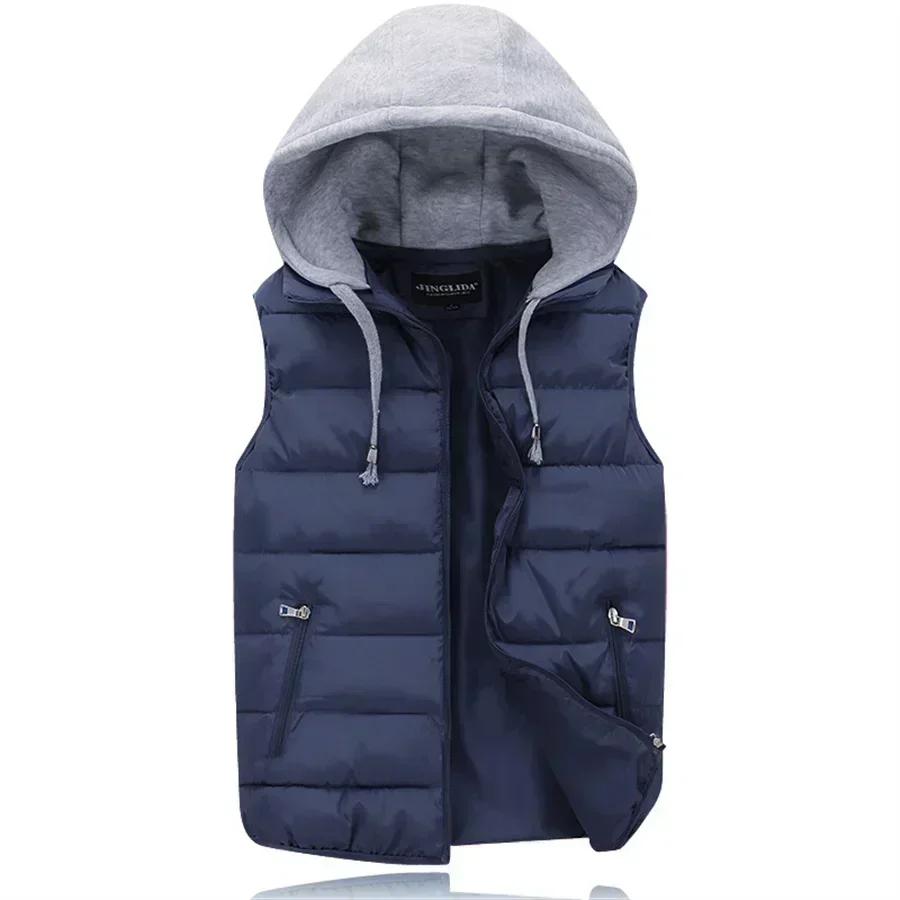 Men's Padded Vest Autumn Winter Hooded Jackets Outerwear Thick Warm Sleeveless Parka Coat Casual Men Clothing Male Slim Tops