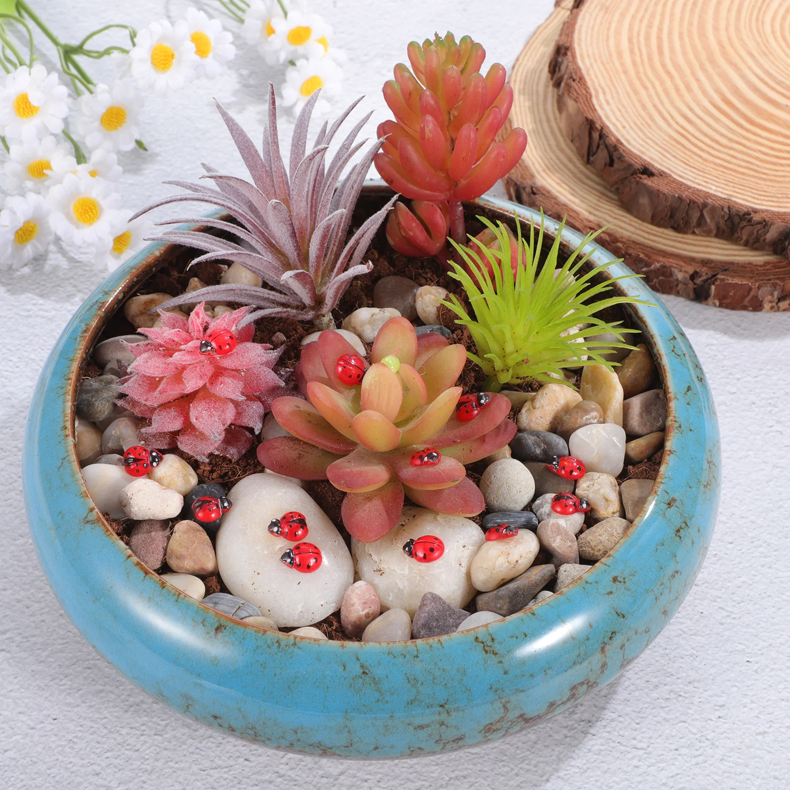 

100Pcs Mini Ladybug Resin Figures Cute Garden Decoration Fairy Terrarium Accessories Small Resin Animals Bulk Ladybug Statues