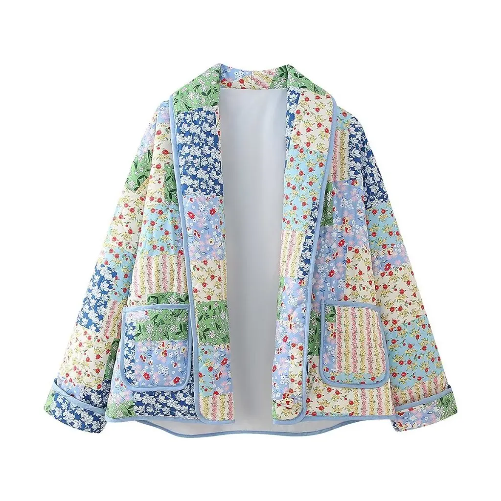 

Autumn Winter Printed Cotton Coat Women's Fashion Lapel Style for New Arrival