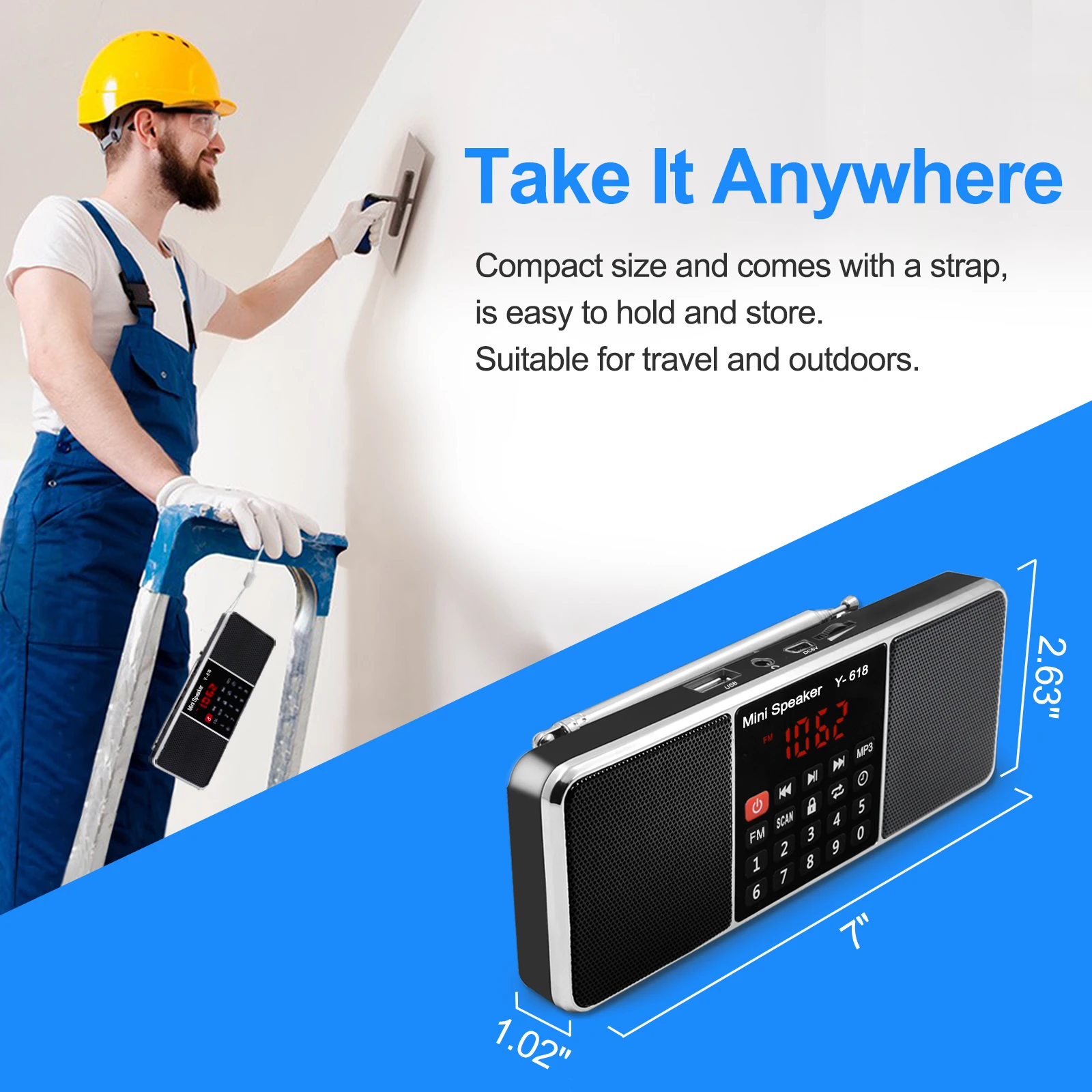 Lefon Y-618 Portable Radio FM Digital Receiver Stereo Speaker MP3 Player Support TF SD Card USB Type-C Port Radio for Old or Kid