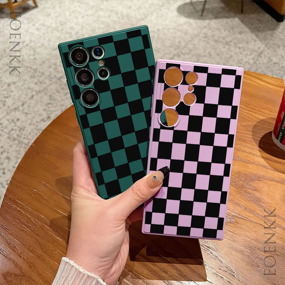 Simple Black Plaid Pattern Phone Case For Samsung Note10 20 Lite Pro Galaxy S25 S24 S23 S22 S21 S20 Ultra FE Plus Silicone Cover