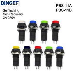 5PCS PBS-11A PBS-11B 12mm self-locking / Self-Recovery Plastic Push Button Switch momentary 3A 250V AC 2PIN 6 Color