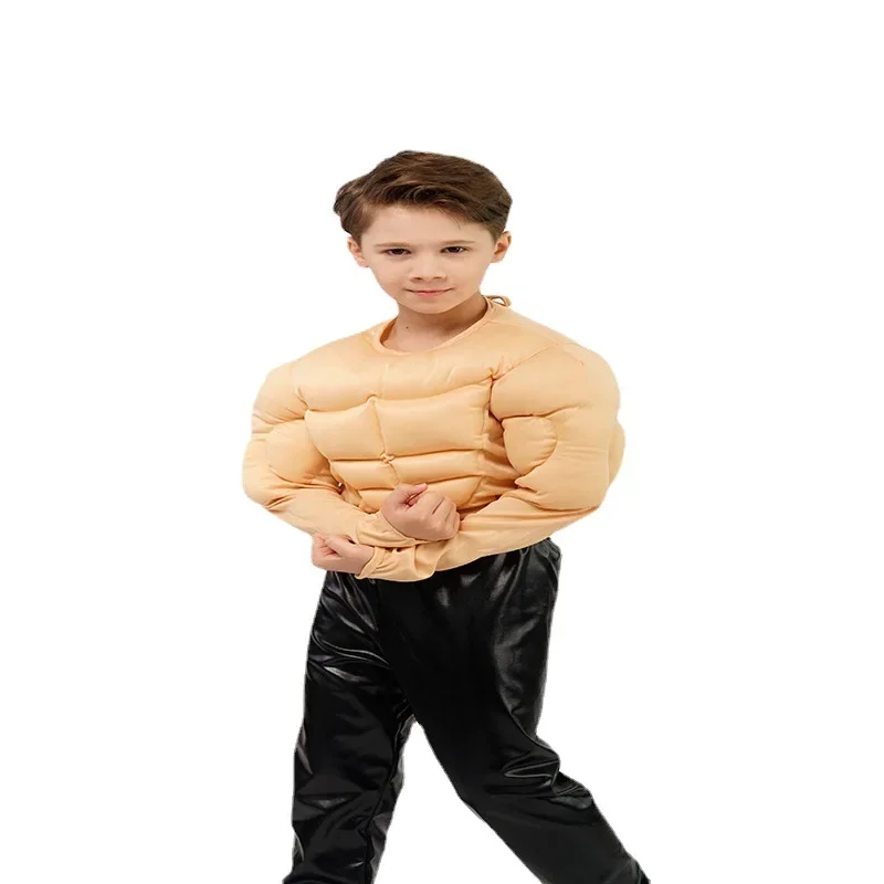 2025 تي شيرت drwele de faux Musles abdominaux pour petit garçon, vêtements pour enfants, homme musclé,