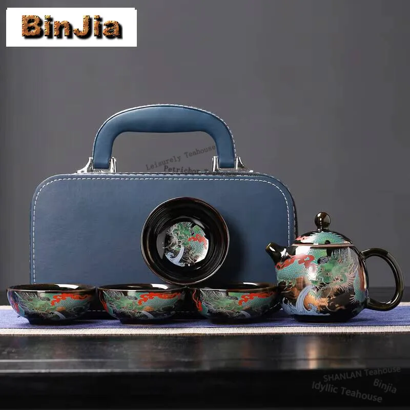 Creative Flower Travel Tea Set Household Tea Set Kit Traditional 1 Pot 4 Cups Household Tea Making Camping Tote Bag Collection