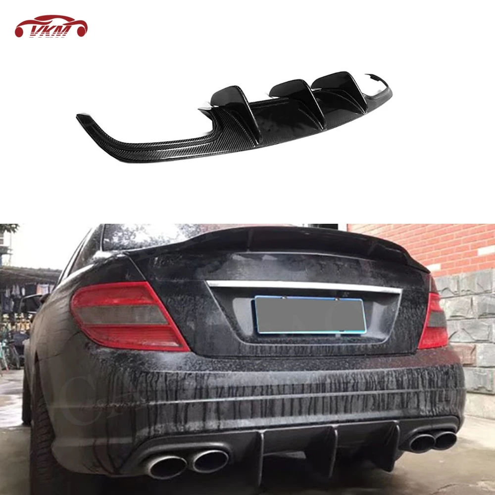 Rear Lip Diffuser Carbon Fiber Bumper Spoiler Fins Splitter For Mercedes Benz C Class W204 C63 AMG 2008-2011 FRP Car Accessories