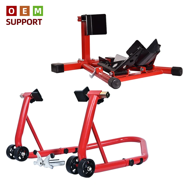 For KARLION Premium Quality Motorcycle Wheel Support Tool Combo Front Rear Steel Stand Lift Parking Repair Maintenance CE Certif