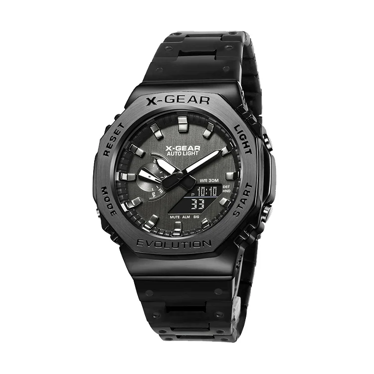 shock resistance Watch Digital Sports Electronic Unisex Full Function World Time LED Steel Strap Folding 2100 Oak Series