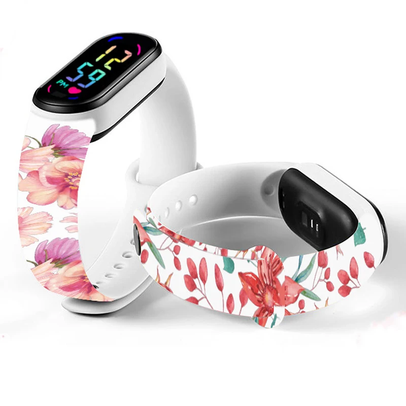 Mi Band 8 Strap Mi Band 7 6 5 Bracelet Millet Strap 4 3 Wrist Strap Boys And Girls Parents Silicone Print Flower