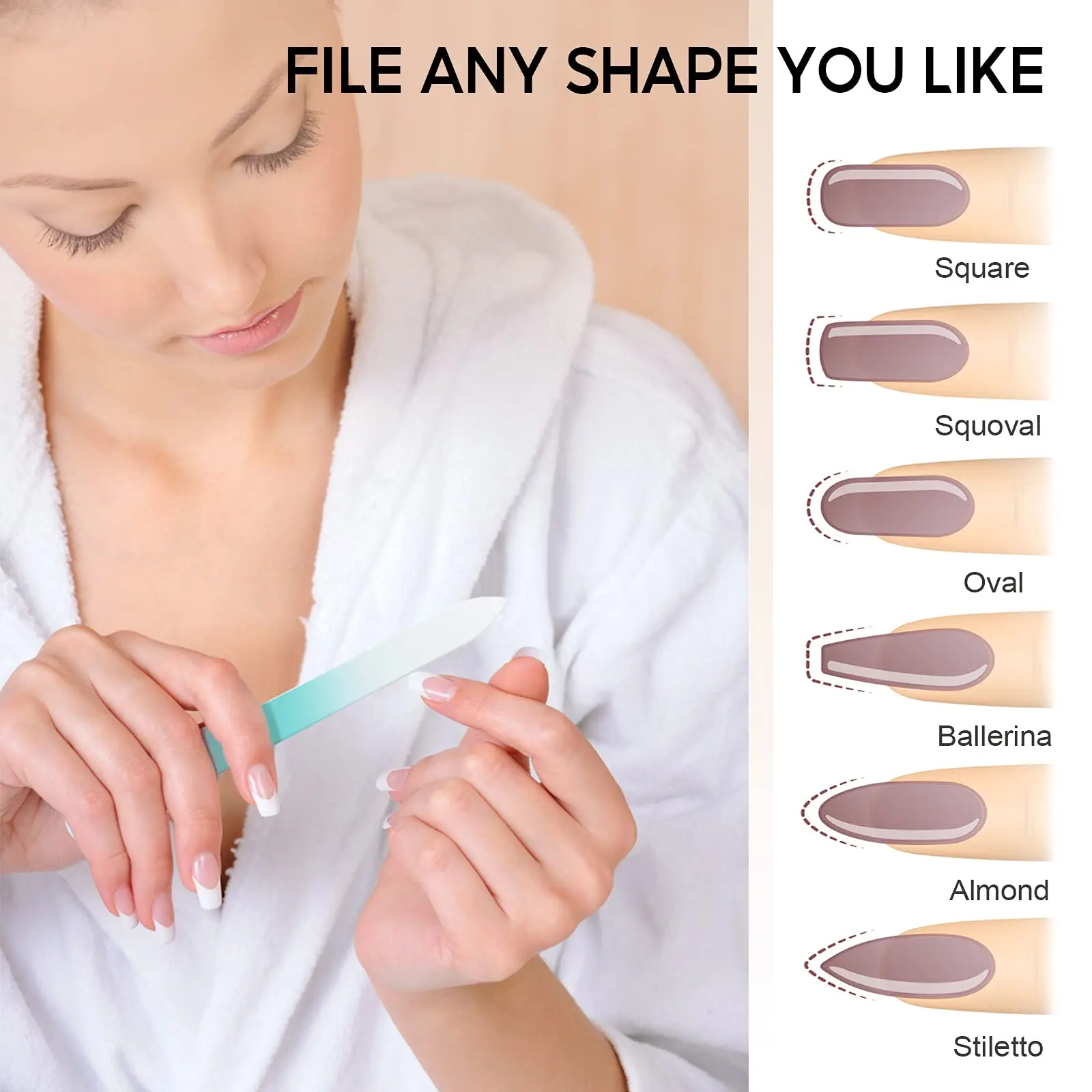 Lima de vidrio para uñas con estuche, lima de uñas para uñas naturales, lima de vidrio grabada de doble cara, herramienta profesional de manicura de uñas