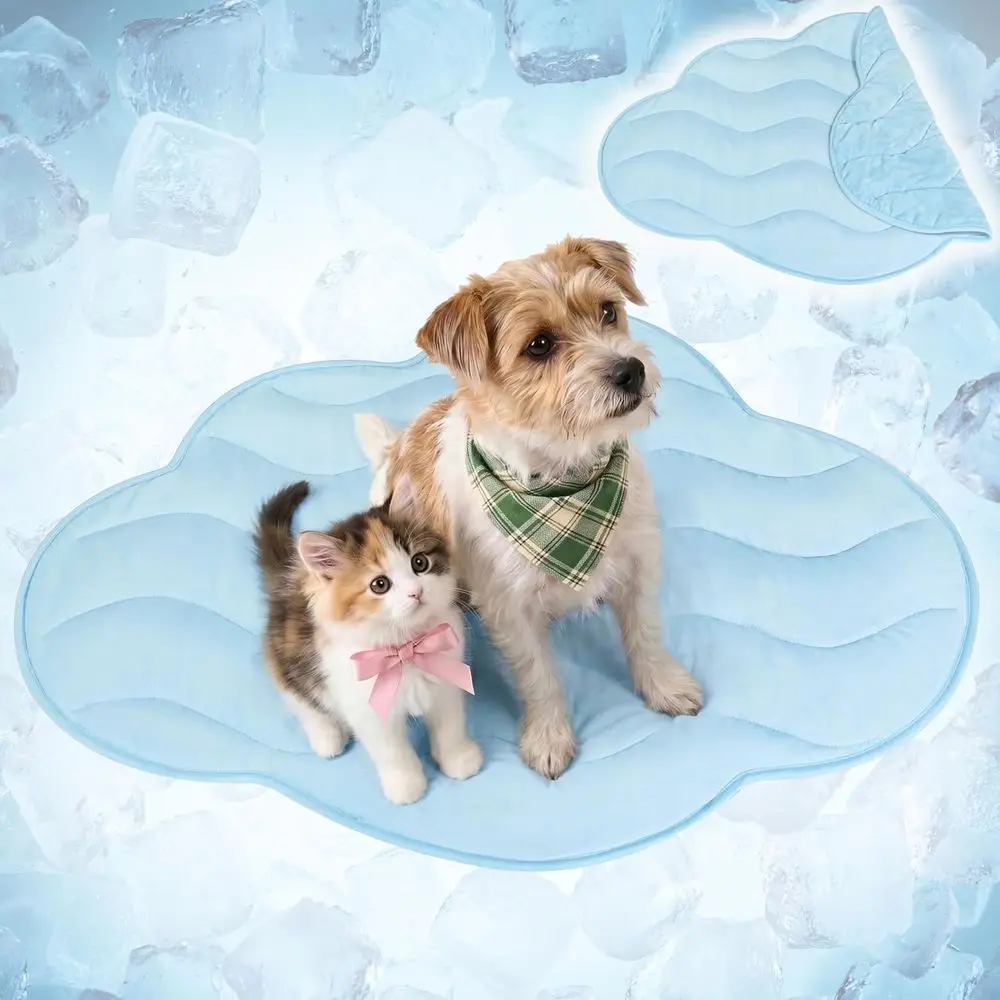 Dog Cooling Mat Cloud Shape Pet Pad Cooling Nylon Soft Fleece Reversible All Season Blanket Dogs Cats Small 30x40 in Light Blue