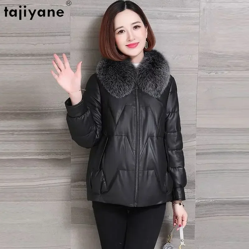 Tajiyane 100% Genuine Sheepskin Down Jacket Women Winter 2023 Real Leather Jackets Woman Black Short Down Coats Fox Fur Collar