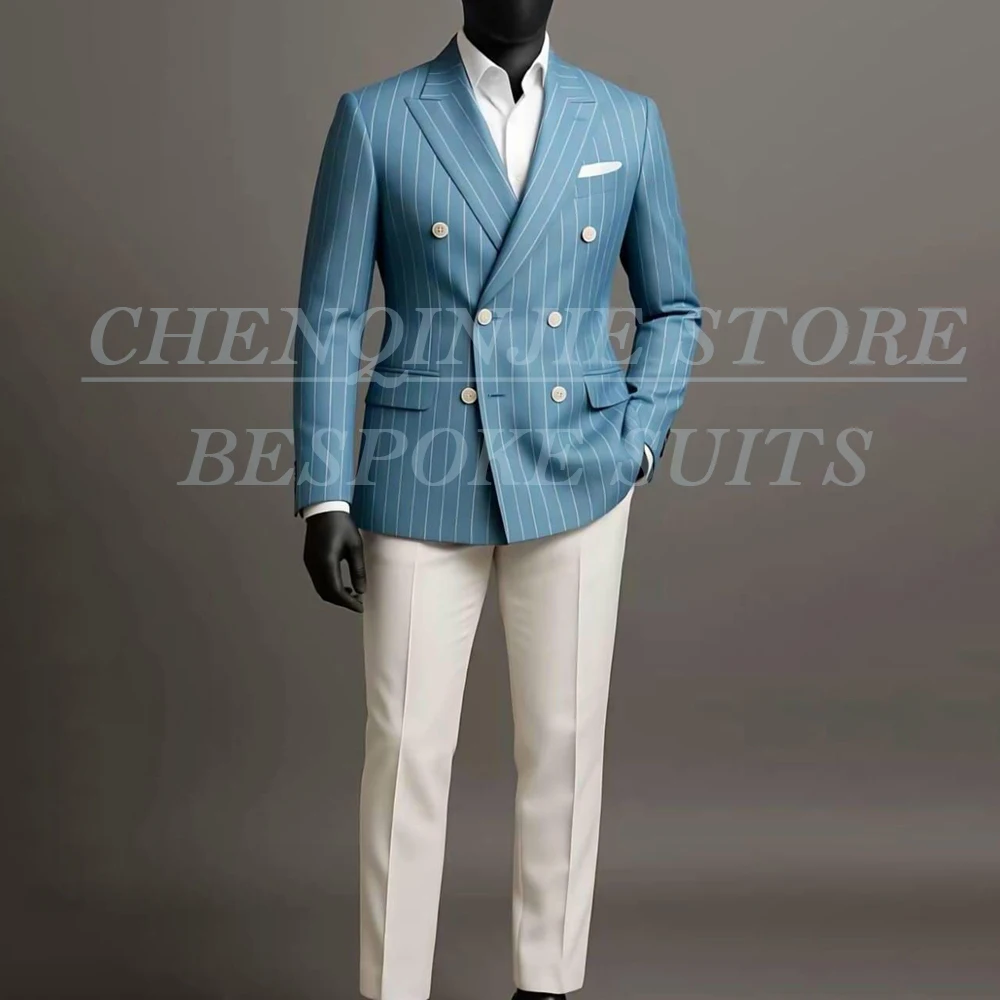 

High Quality Suits for Men Elegant Double Breasted Peak Lapel Slim Fit Outfits Customzied 2 Piece Jacket Pants Costume Homme