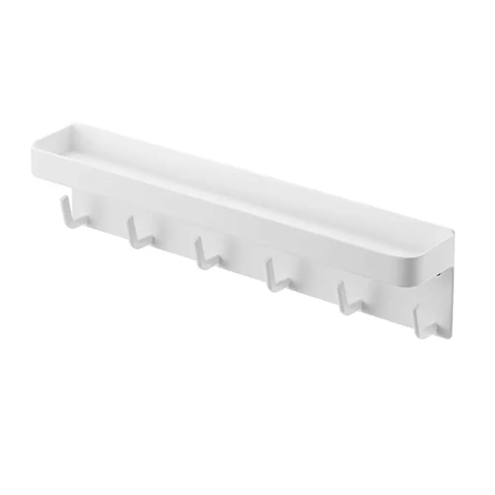 White Wall-Mounted Key Mail Holder Magnetic Shelf Rack Organizer Tray 6 Hooks Home Decoration Kitchen