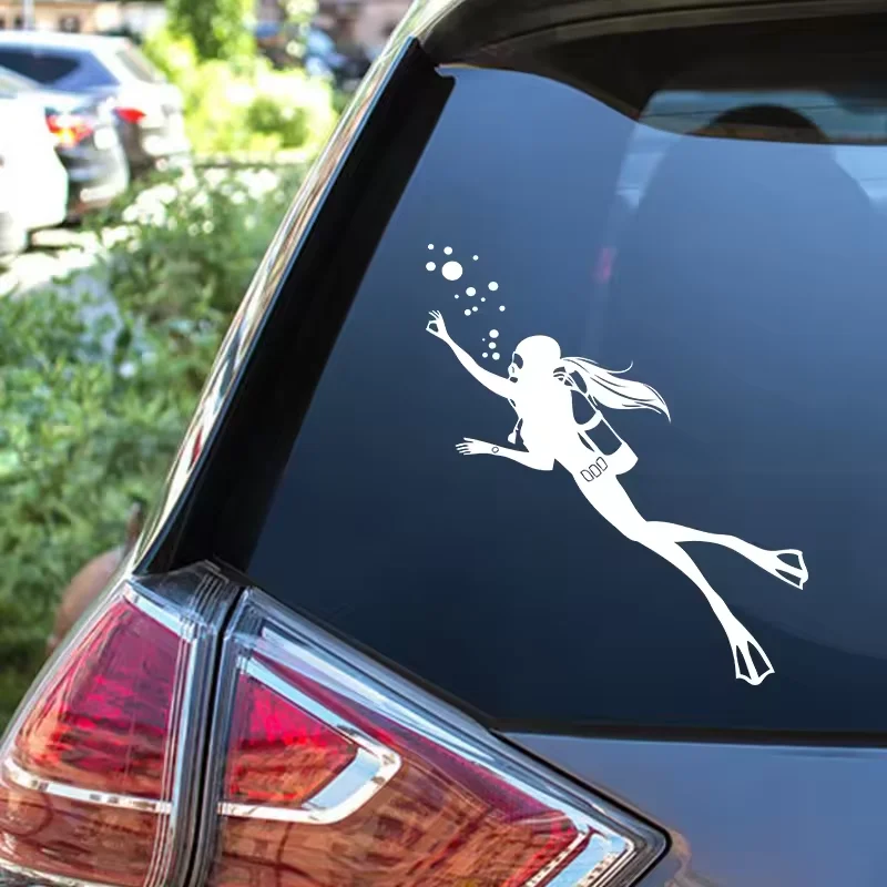 Girl Scuba Diver Wall Decal Which Can Be Combined With Bottles Office Creative Wall Sticker Car Laptop Cup Decals